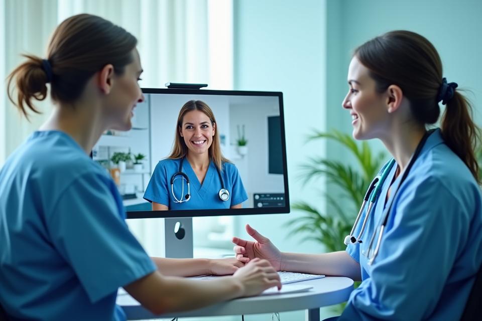 Healthcare professionals using telehealth technology
