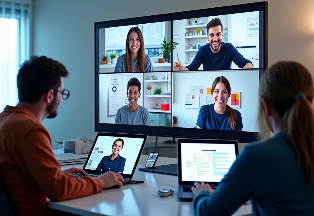 Remote team using collaboration technology